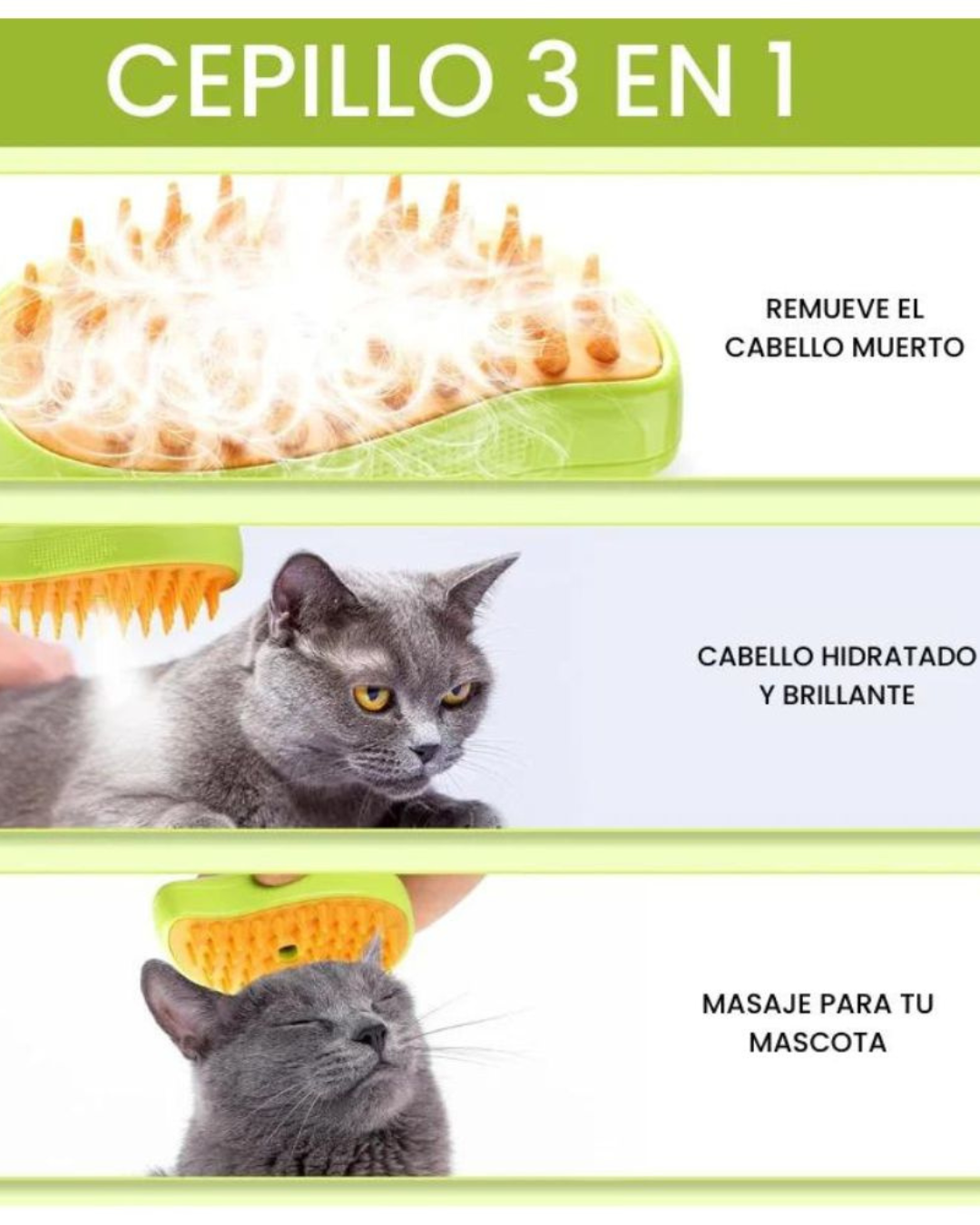 CEPILLO A VAPOR PARA MASCOTAS 3 EN 1